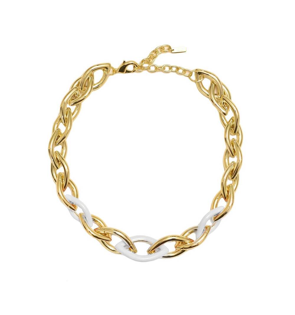NEW ADRIANA PAPPAS women's enamel links necklace in white